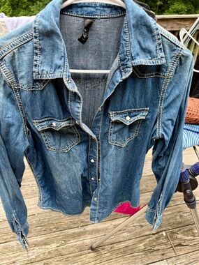 Seven7 Blue Denim Button-Front Shirt